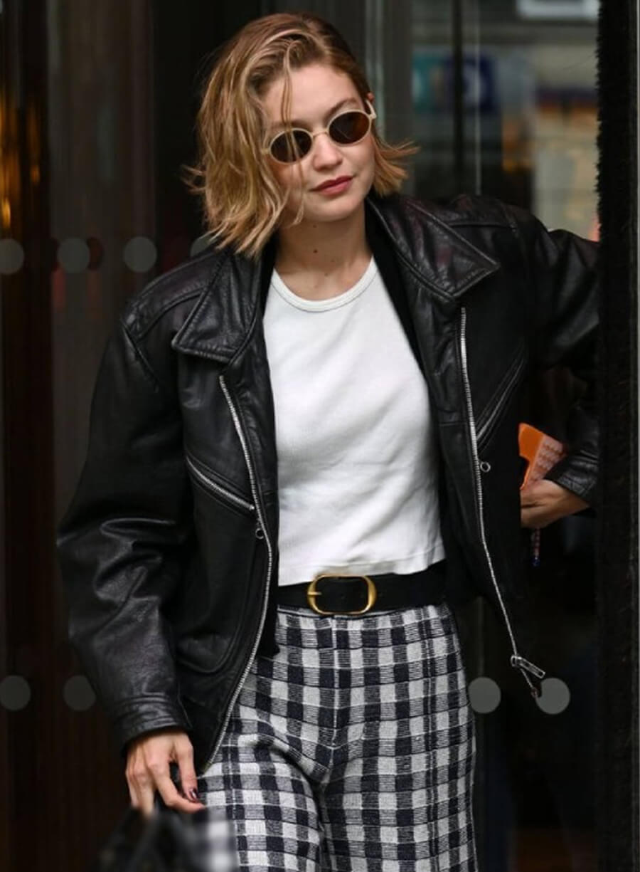 PFW 2024 Gigi Hadid Leather Jacket