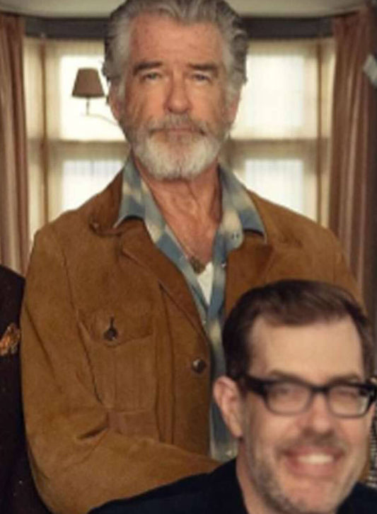 Pierce Brosnan The Thursday Murder Club Suede Leather Jacket