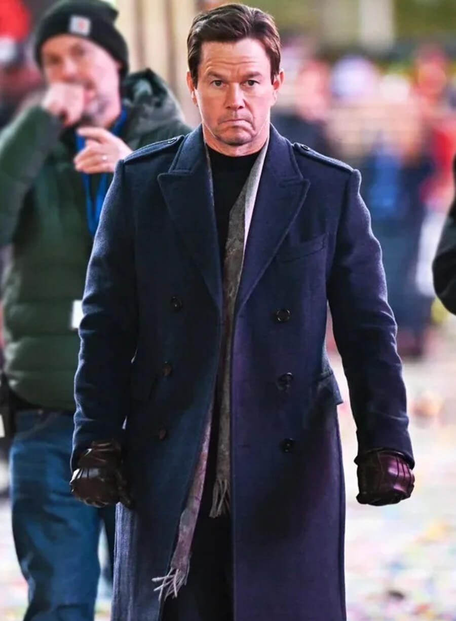 Play Dirty 2025 Mark Wahlberg Blue Wool Coat