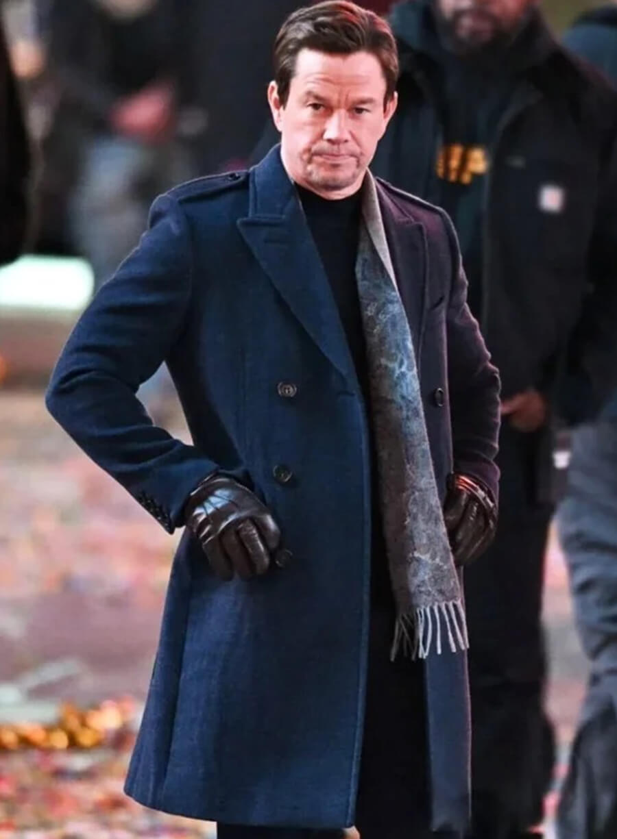 Play Dirty 2025 Mark Wahlberg Blue Wool Coat
