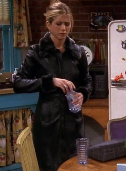 Rachel Green Friends Black Leather Fur Coat