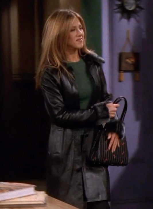 Rachel Green Friends Black Leather Fur Coat