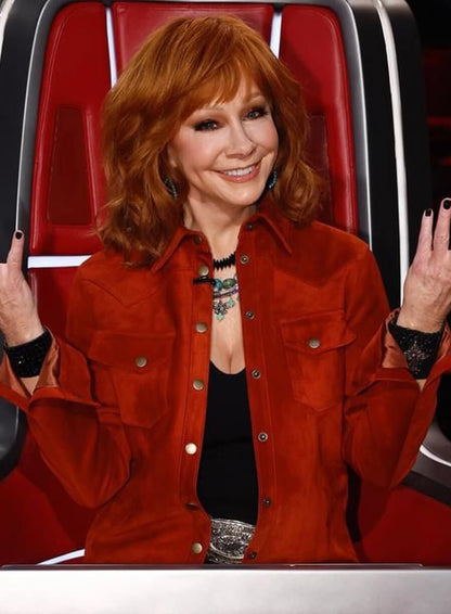 Reba McEntire Orange Suede Leather Jacket