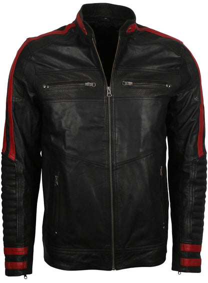 Red Stripe Black Cafe Racer Jacket