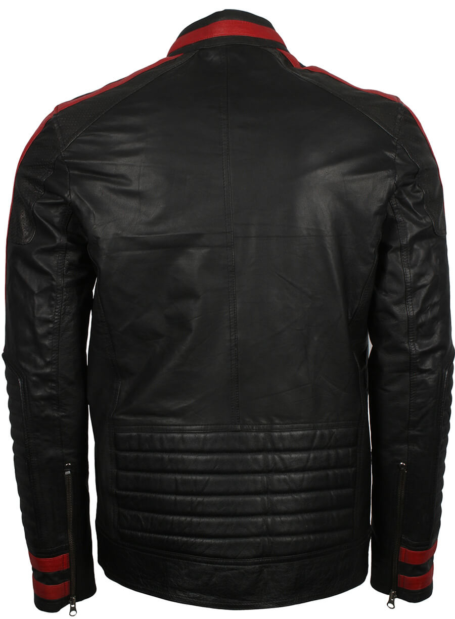 Red Stripe Black Cafe Racer Jacket