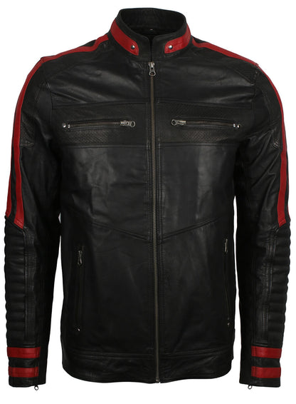 Red Stripe Black Cafe Racer Jacket