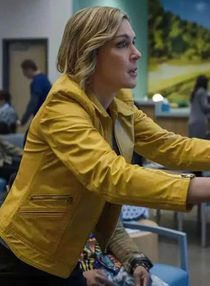 Rhea Seehorn Pluribus 2025 Yellow Leather Jacket