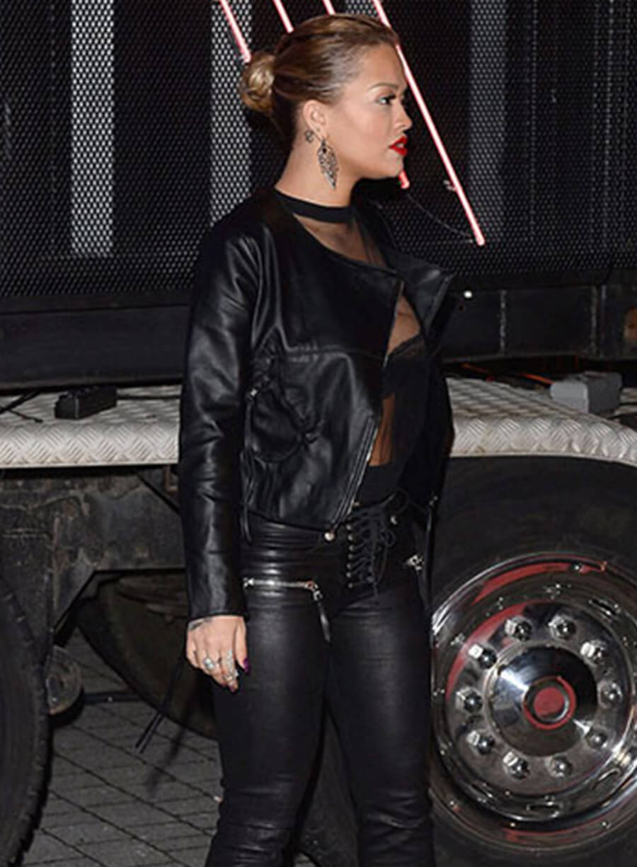 Rita Ora Black Leather Jacket