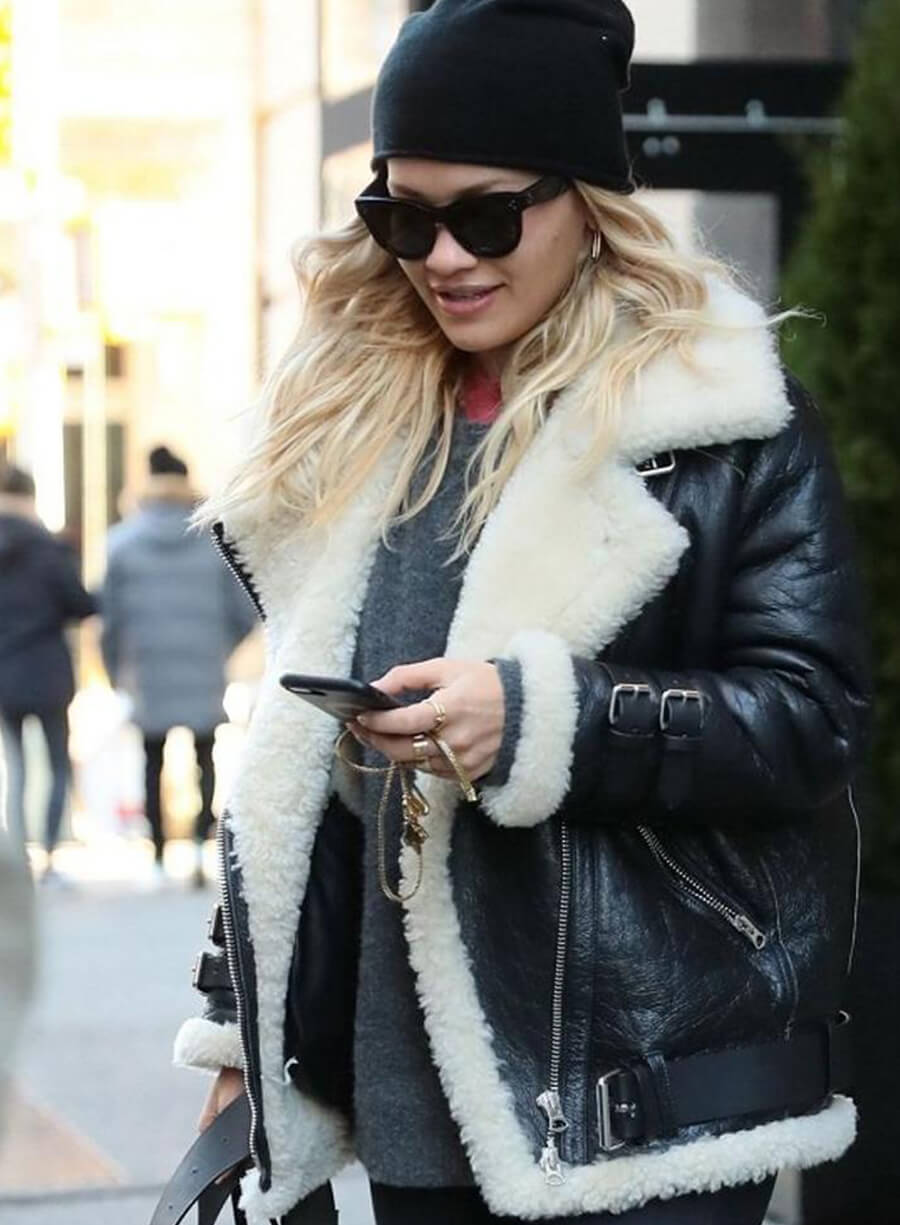 Rita Ora Black Leather Jacket