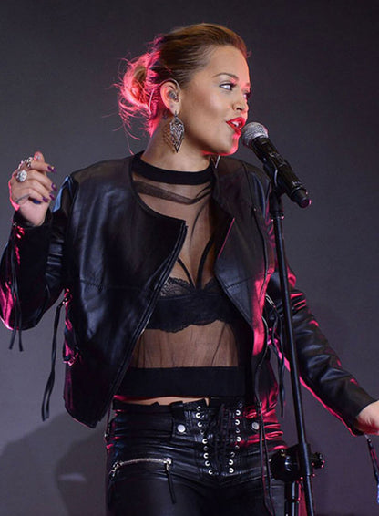 Rita Ora Black Leather Jacket