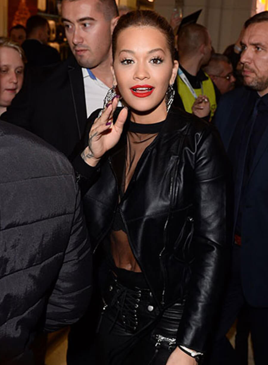 Rita Ora Black Leather Jacket