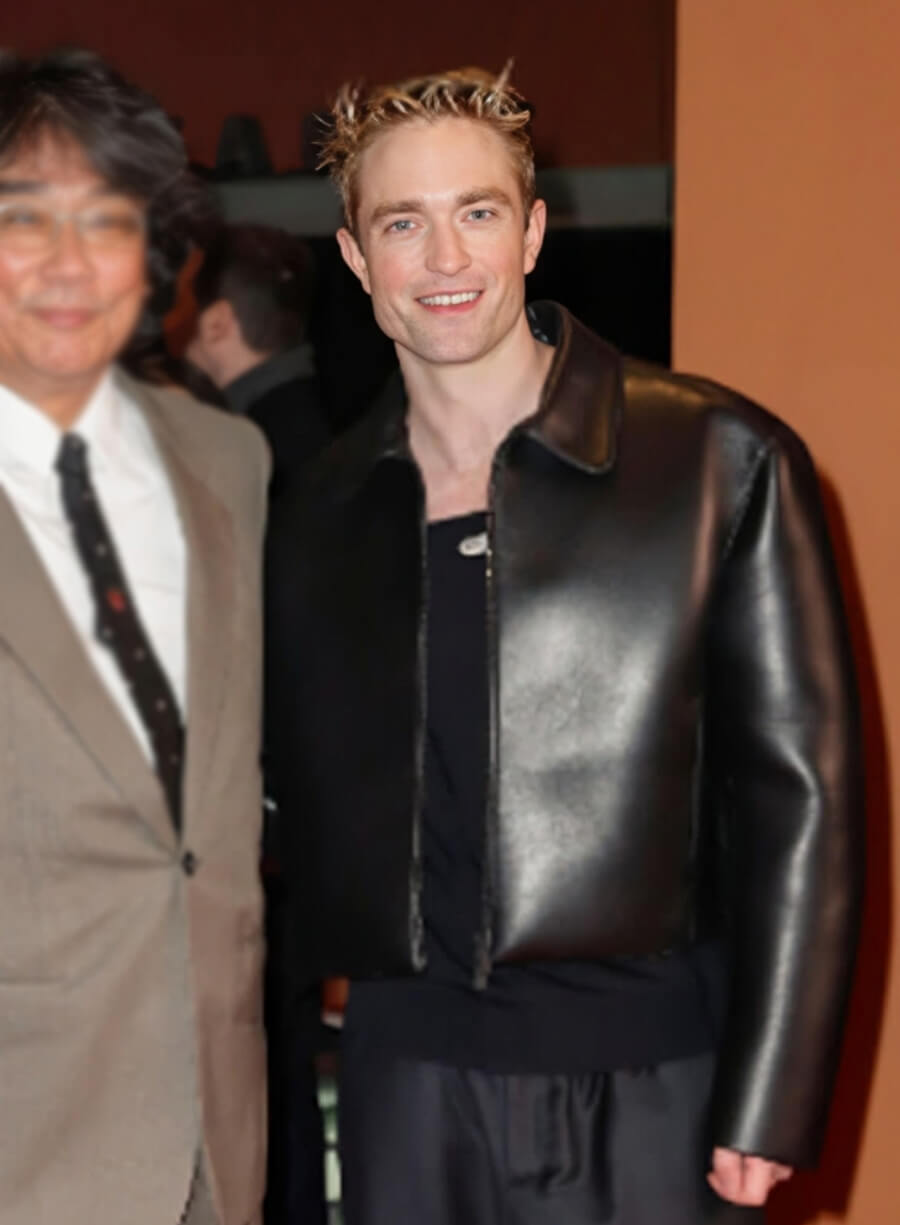 Robert Pattison Mickey 17 2025  Black Leather Jacket