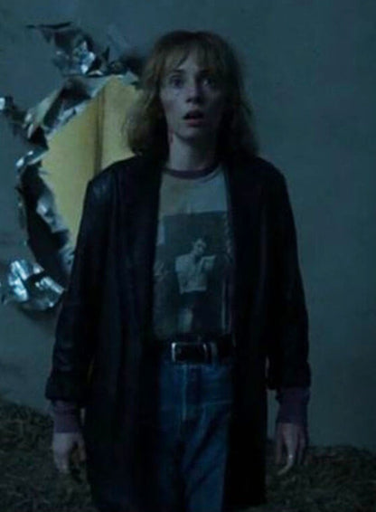 Robin Stranger things Season 05 Black Leather Coat