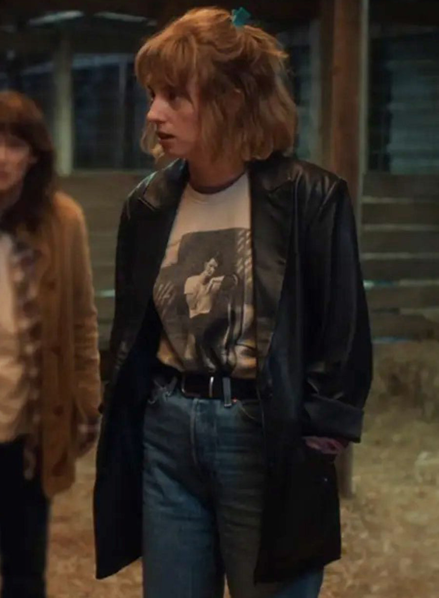 Robin Stranger things Season 05 Black Leather Coat