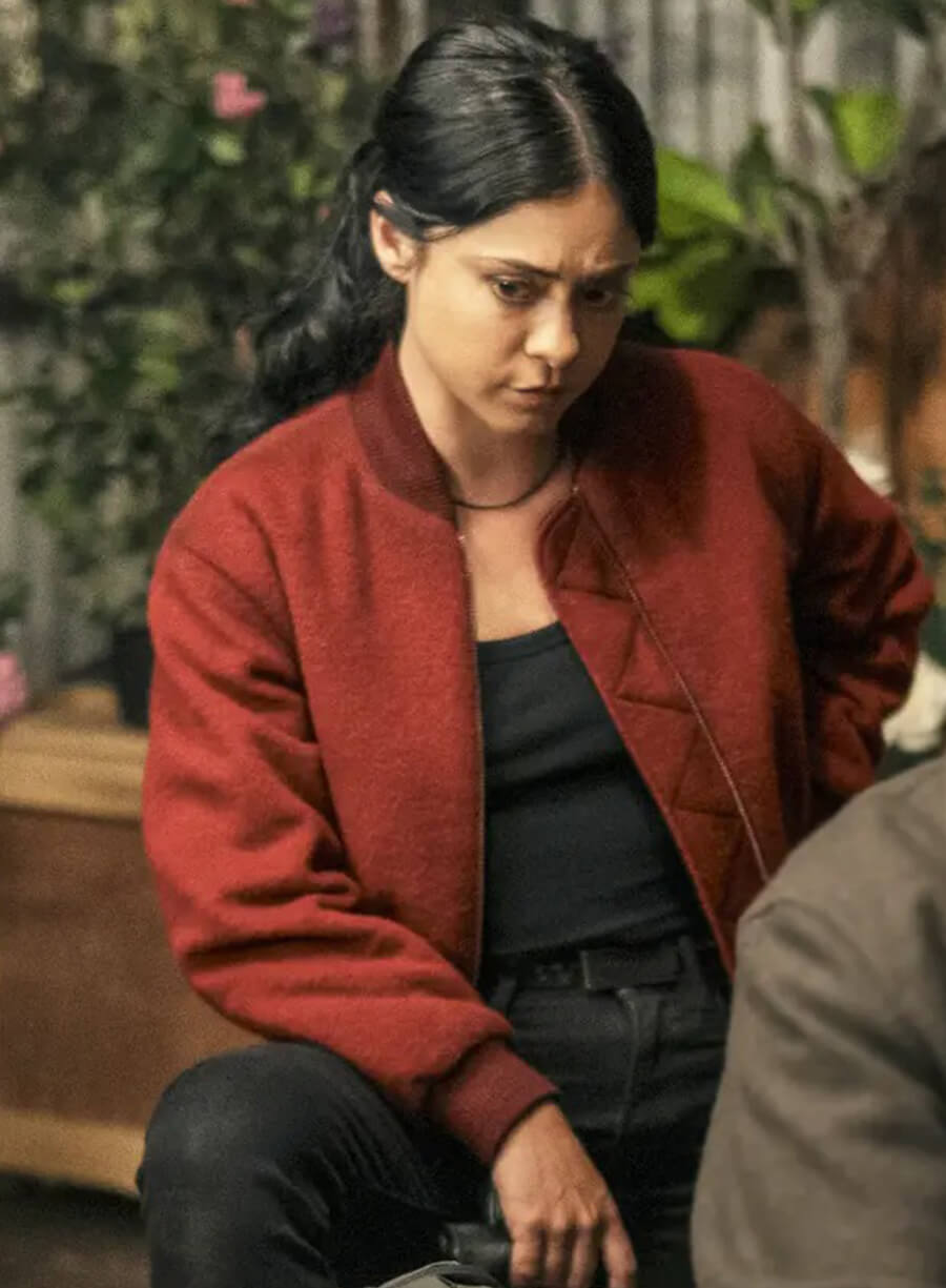 Rosa Salazar Play Dirty 2025 Red Jacket