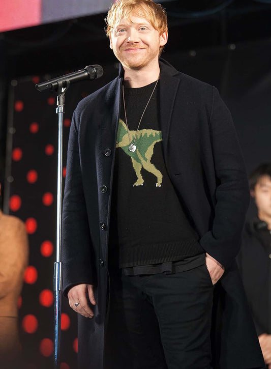 Rupert Grint Black Wool Coat