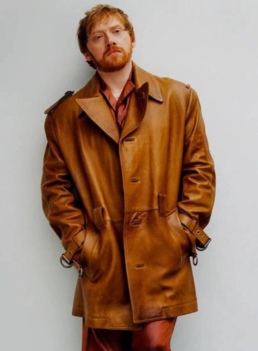Rupert Grint Brown Leather Coat