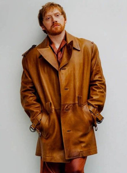 Rupert Grint Brown Leather Coat