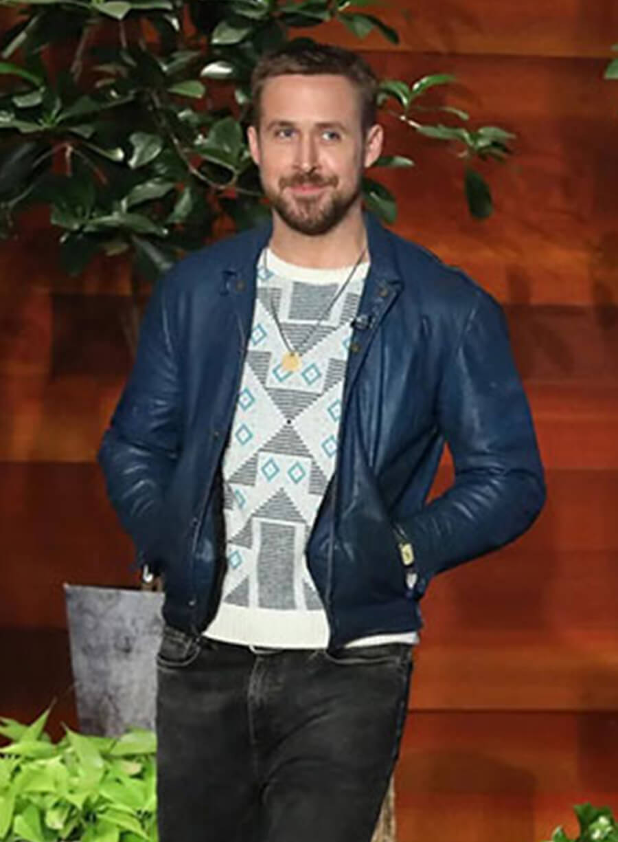 Ryan Gosling Blue Leather Jacket