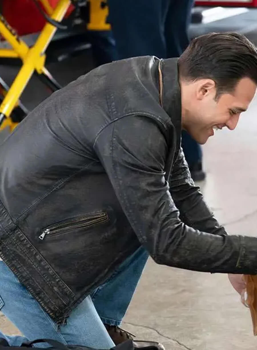 Ryan Guzman 9-1-1 Black Leather Jacket