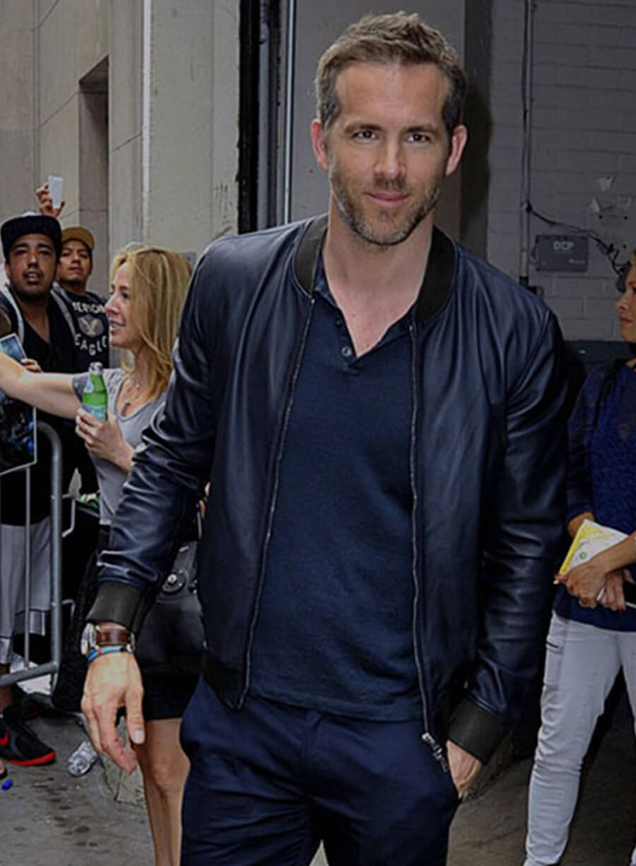 Ryan Reynolds Black Leather Bomber Jacket