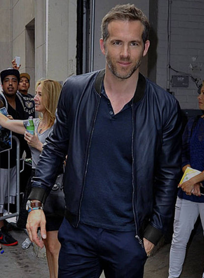 Ryan Reynolds Black Leather Bomber Jacket