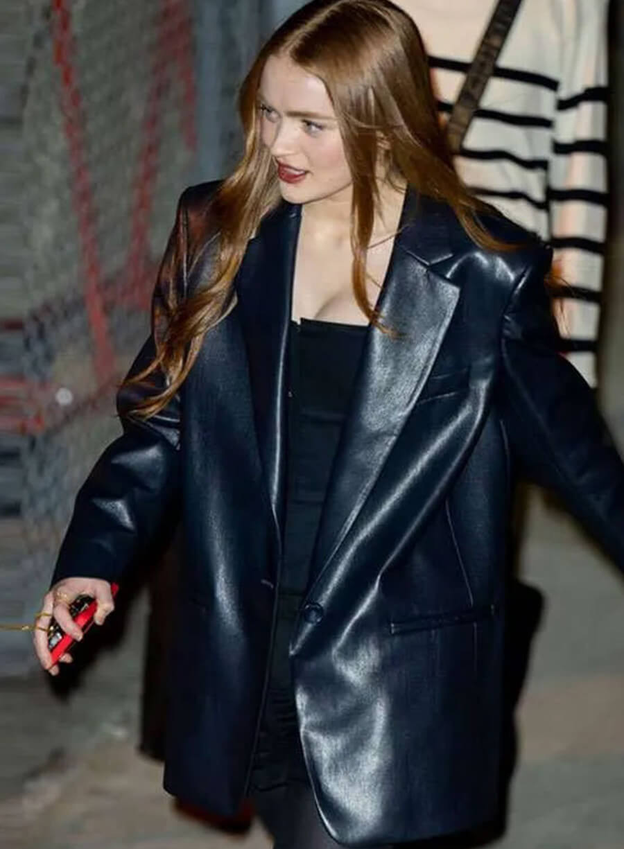 Sadie Sink Black Leather Blazer