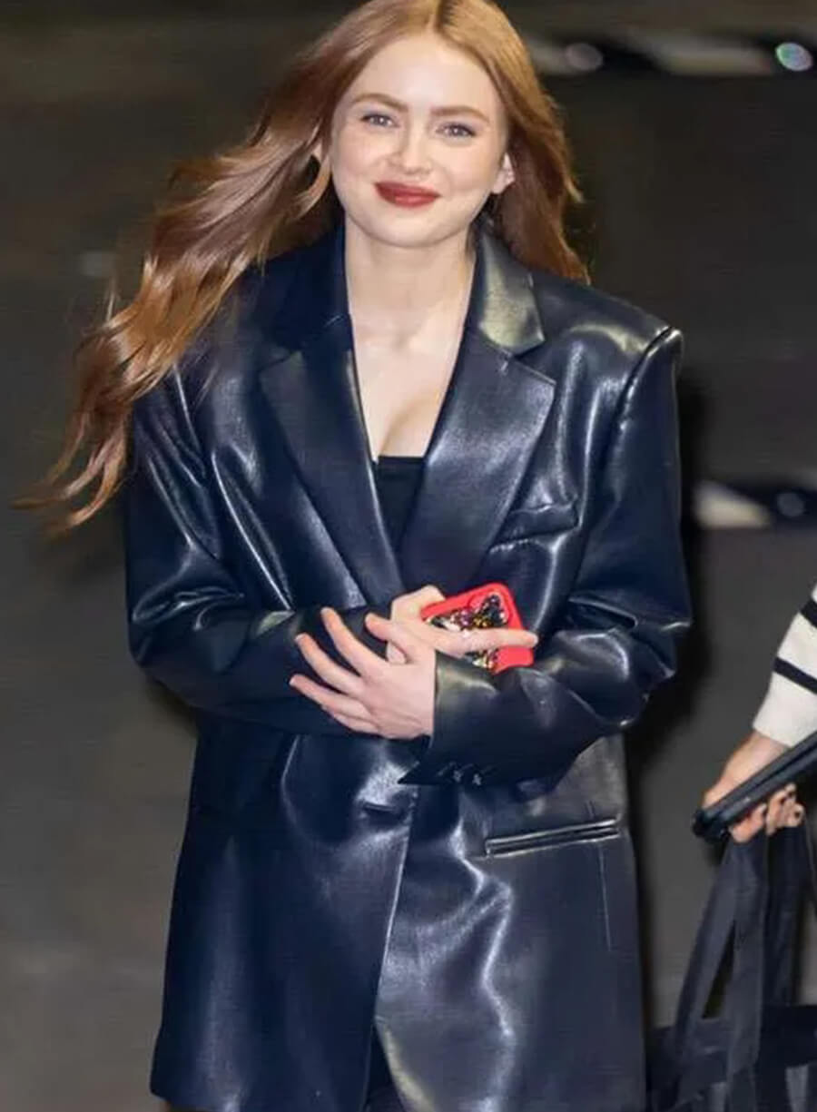 Sadie Sink Black Leather Blazer