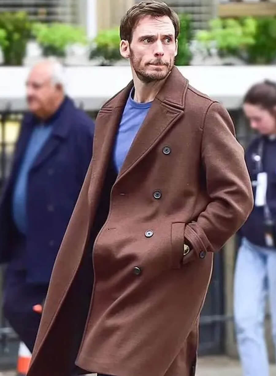 Sam Claflin Lazarus 2025 Brown Wool Coat