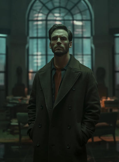 Sam Claflin Lazarus 2025 Brown Wool Coat