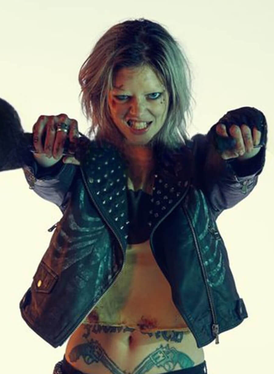 Samara Weaving Guns Akimbo Black Leather Jacket