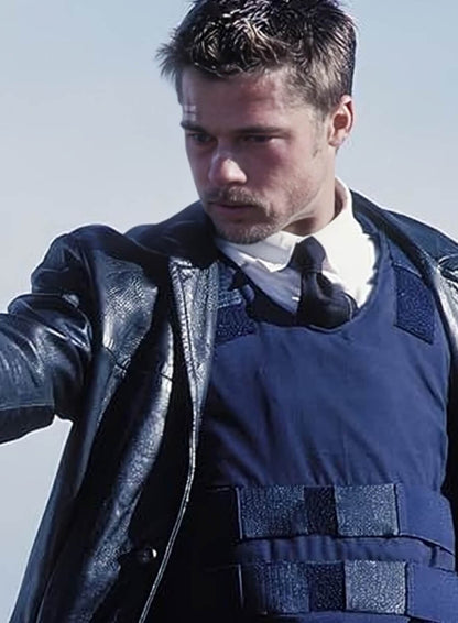 Se7ev Brad Pitt Black Leather Jacket