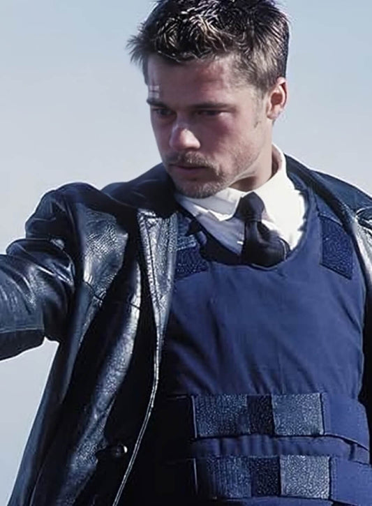 Se7ev Brad Pitt Black Leather Jacket