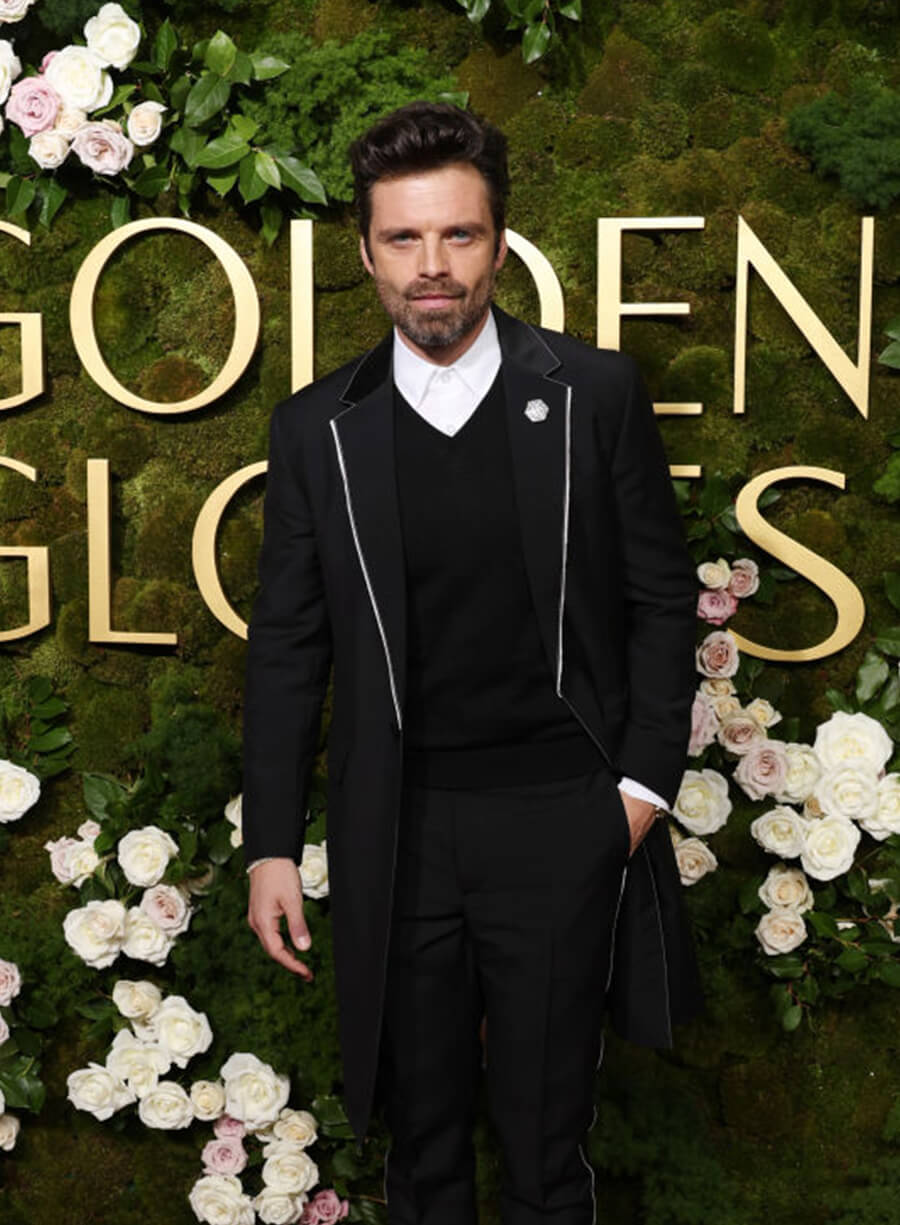 Sebastian Stan Golden Globes 2025 Black Coat