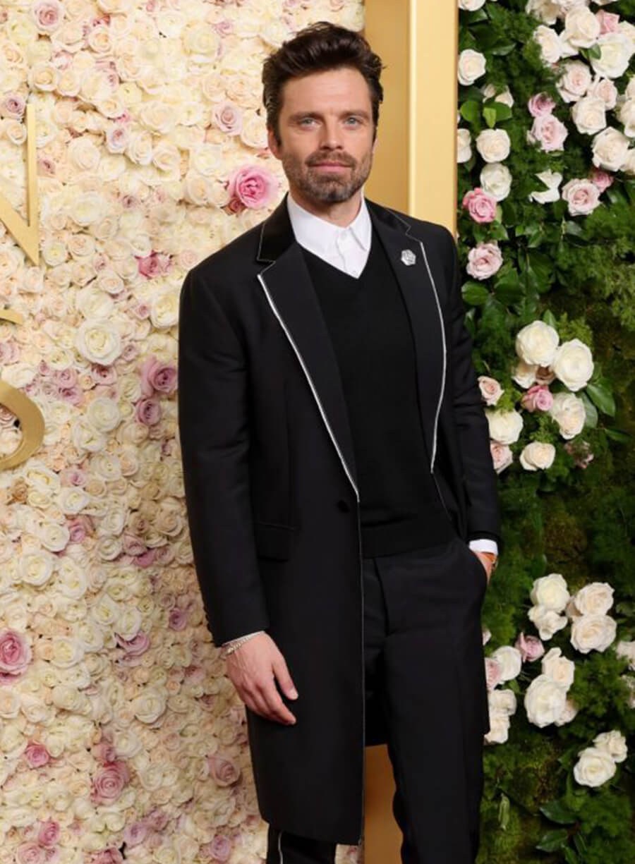 Sebastian Stan Golden Globes 2025 Black Coat