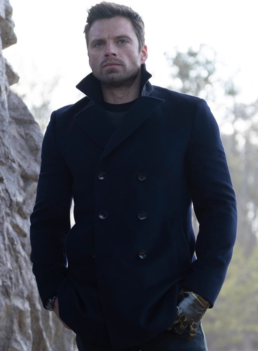 Sebastian Stan The Falcon and the Winter Soldier Black Peacoat