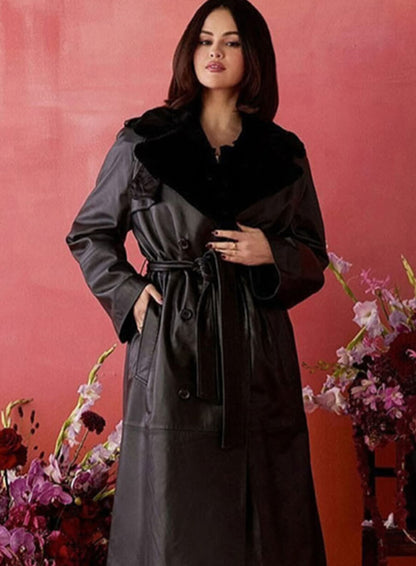 Selena Gomez Emilia Pérez 2024 Black Leather Trench Coat