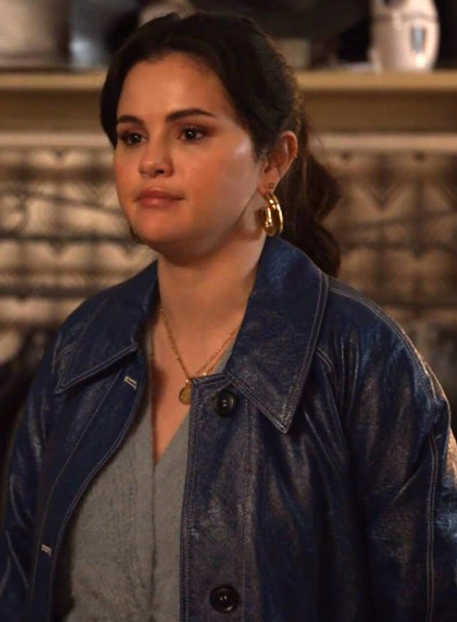 Selena Gomez Only Murders in the Building Blue Leather Jacket
