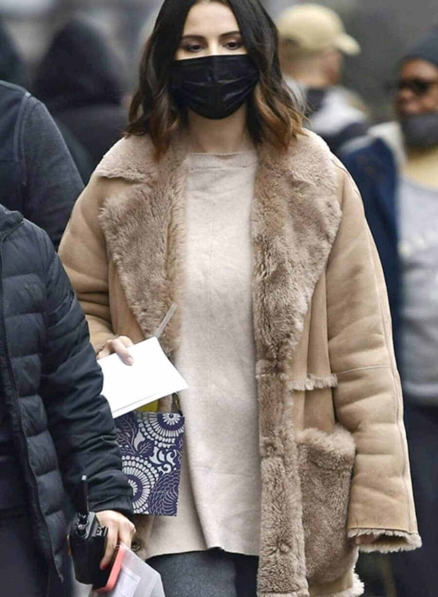 Selena Gomez Only Murders in the Building Brown Leather Coat