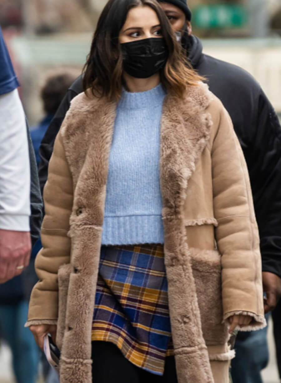 Selena Gomez Only Murders in the Building Brown Leather Coat