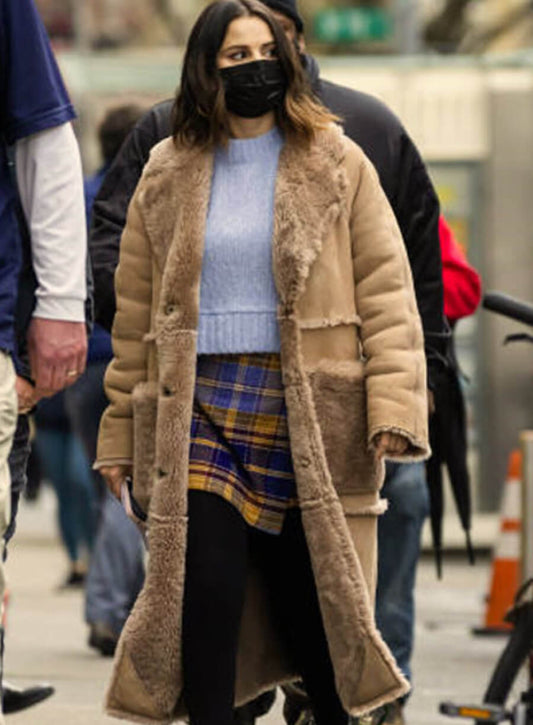 Selena Gomez Only Murders in the Building Brown Leather Coat