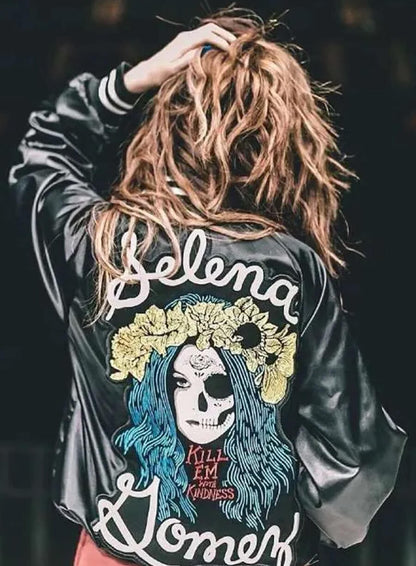 Selena Gomez Revival 2025 Black Bomber Jacket