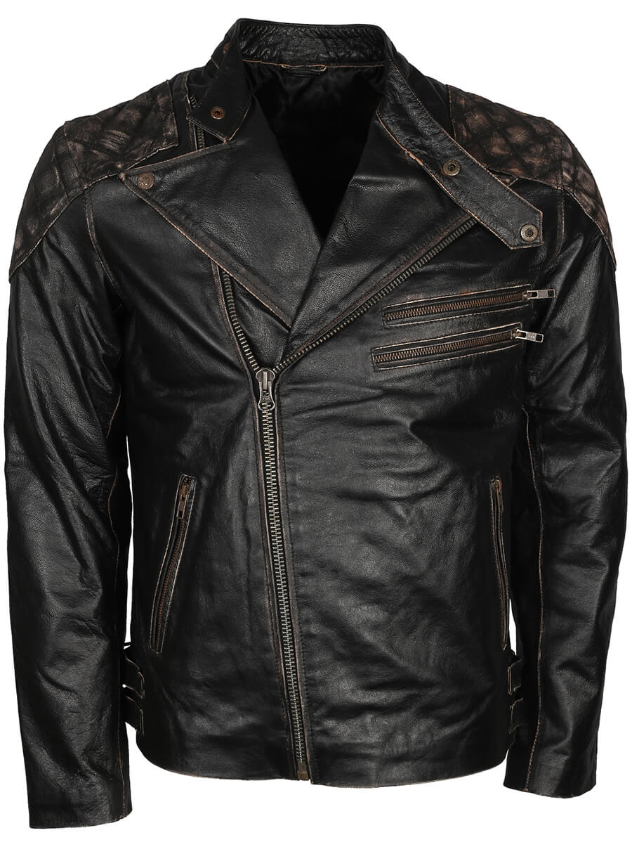 Skull Embossed Men Motorcycle Leather Jacket
