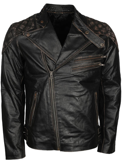Skull Embossed Men Motorcycle Leather Jacket