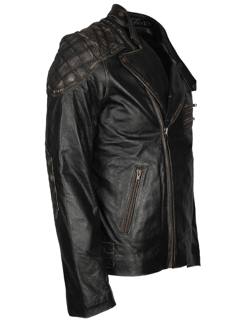 Skull Embossed Men Motorcycle Leather Jacket