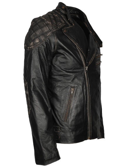 Skull Embossed Men Motorcycle Leather Jacket