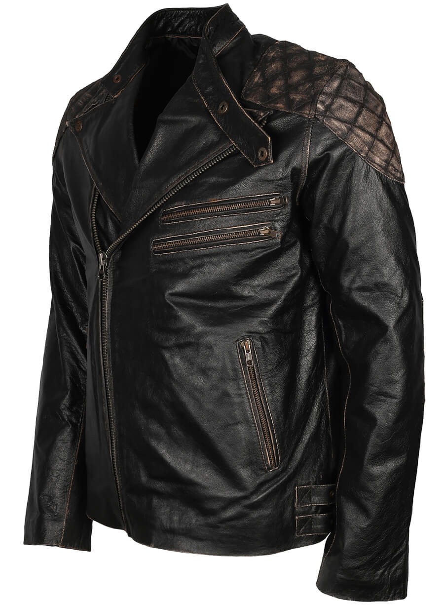 Skull Embossed Men Motorcycle Leather Jacket