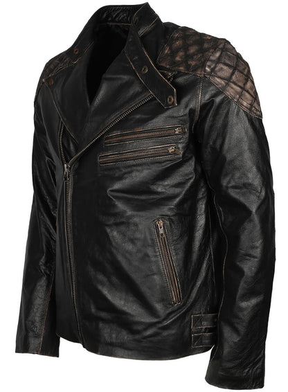 Skull Embossed Men Motorcycle Leather Jacket