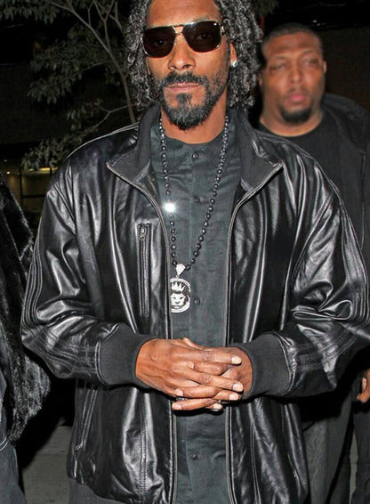 Snoop Dogg Black Leather Bomber Jacket