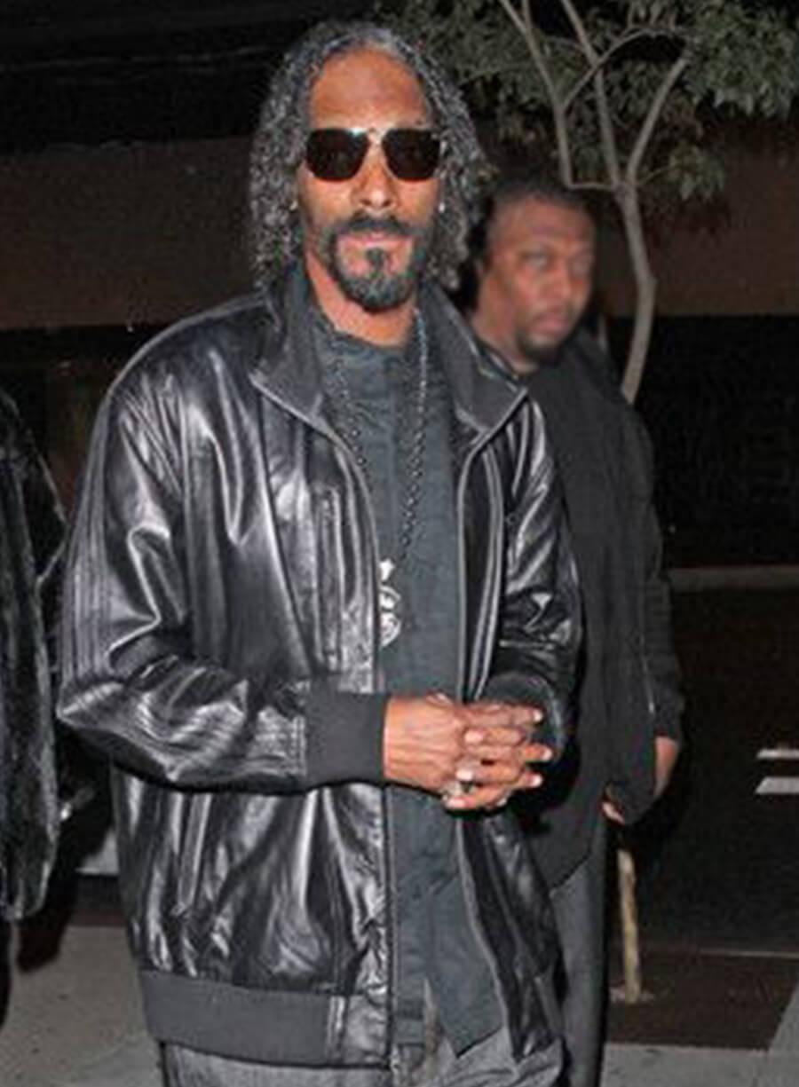 Snoop Dogg Black Leather Bomber Jacket